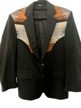 Vtg 1970's Silverado Western Chimayo Jacket Black Wool Rockabilly Blazer USA